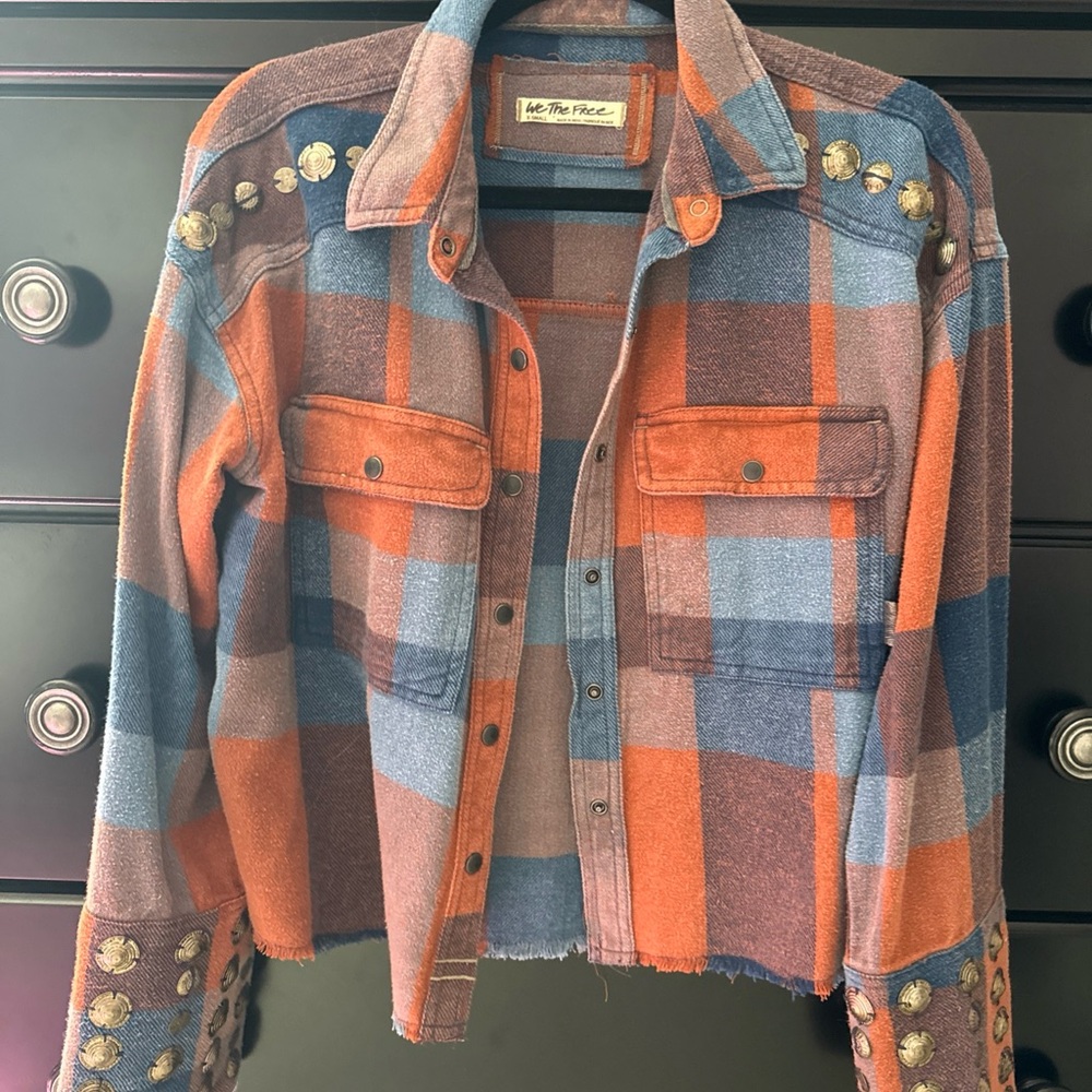 Free People Austin Plaid studded Jacket Sz XS. NWOT
